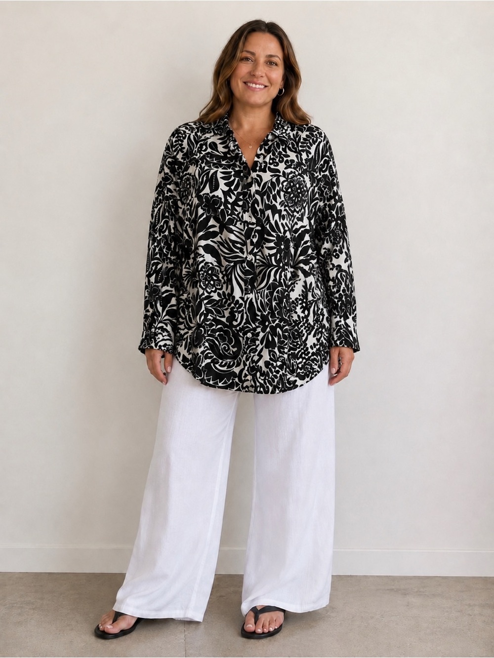 Lauren Ralph Black Label Floral Print Button Down  Womens Size XL 100% Linen Top